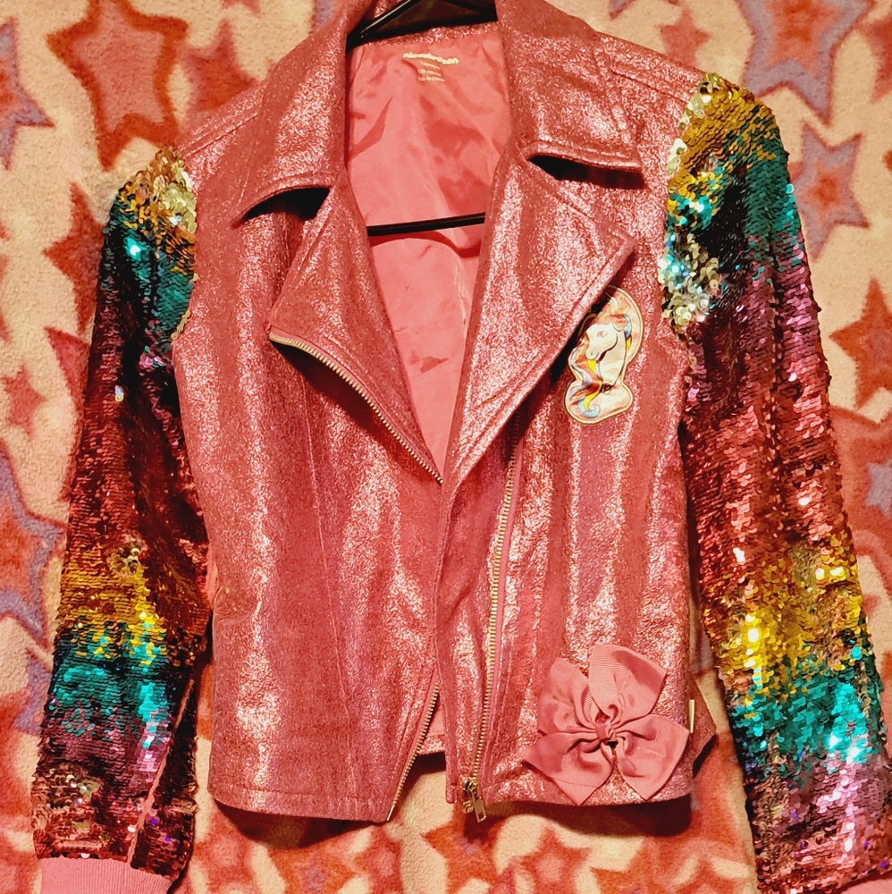 Jojo Siwa Girls Sequence Jacket, size 10/12, pink multicolored sequence